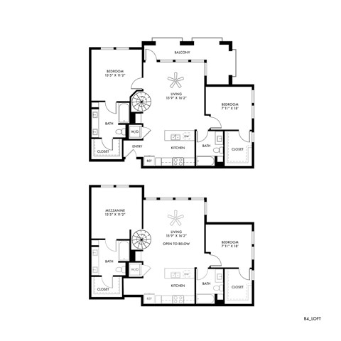 Floor plan for 2 beds, 2 baths, 1238 sqft